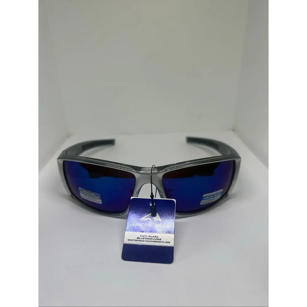 Arctic Blue Mirrored Blue Lens Wrap Sunglasses UV400 Protection